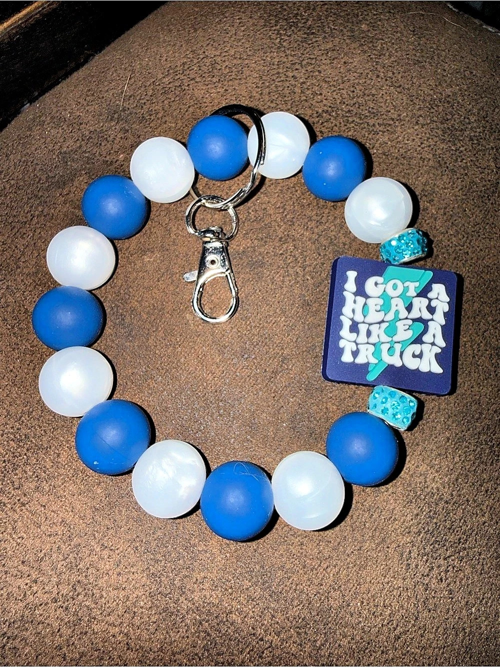 Blue & White Beaded Keychain Wristlet